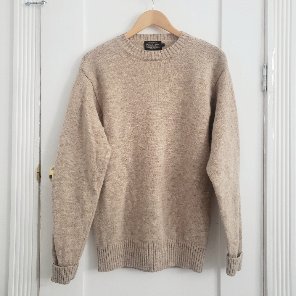 Pendleton 100% Shetland Wool Machine Washable Long Sleeve Sweater Size M Tan